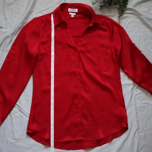 EXPRESS Portofino Shirt Slim Button Up Red Small - Picture 4 of 10